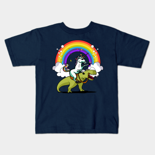 Unicorn Kids T-Shirt - Unicorn Riding T-Rex Dinosaur Party by Nikolay Todorov